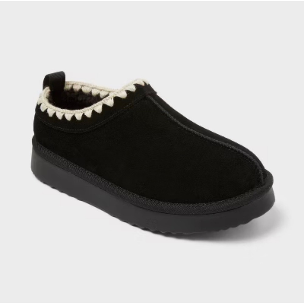 Target Auden Kaya Black Genuine Suede Clog Slippers Whipstitch Trim Women Size 9